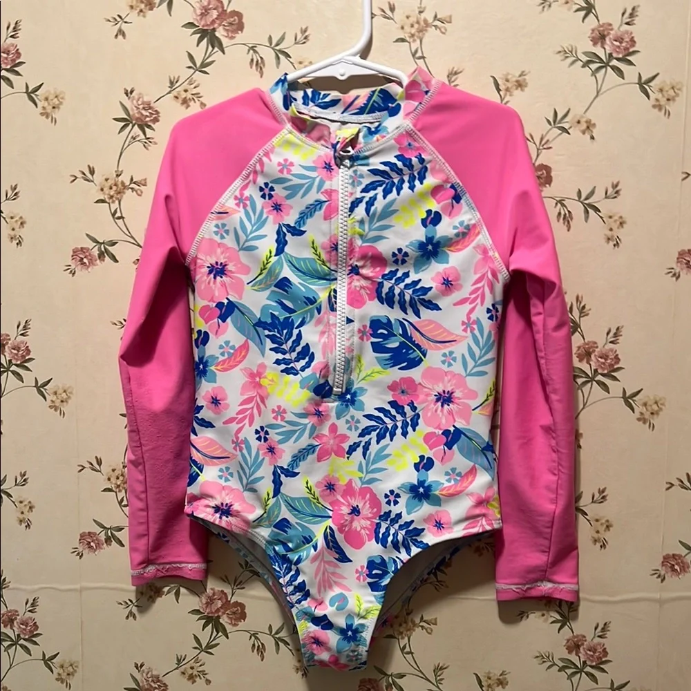 Tommy Bahama Pink and Blue Rashguard Swim Top Girls size 6 - Picture 1 of 3